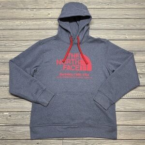 The North Face Men’s Md Charcoal Hoodie with Red Logo Gently Used Condition